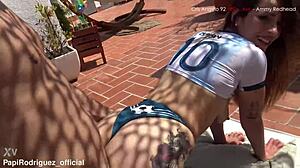 i meet my friend's girlfriend in the garden for a threesome - amy red hair