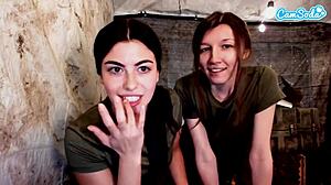 two amateur lesbian soldiers kissing fingering pussy