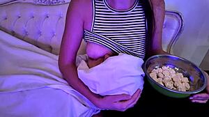 Hey, stepmother breastfeeds her adult stepson in this homemade roleplay