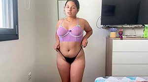 horny babe offers custom video in sheer lingerie