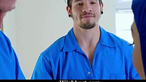 Perverted repairmen blackmail hijab teen into sucking cocks