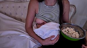 Hey, stepmother breastfeeds her adult stepson in this homemade roleplay