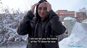 Blue Eyed Babe Sucks Fat Big Dick In Snowy Public