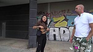 public-loving anty shows her blowjob skills next to the train tracks