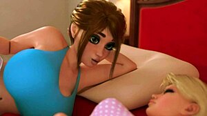 in this 3d animation the futanari stepmother blows her petite daughter