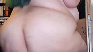 Amateur BBW rides torso, ass shaking, using dildo in homemade scene