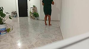 curvy chubby mexican neighbor cleans her new apartment bending over her fat ass