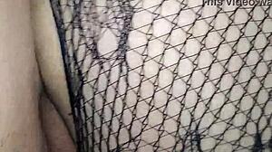 Wife's Pussy Fucked in Bodystocking from Her Lover