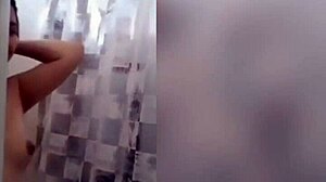 cute latina showering in the bathroom