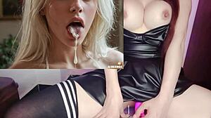 Rubia in lingerie gets filled with semen because she's so hot - masturbating with her