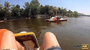 Gorgeous chick feels thrill getting naked next to hubby