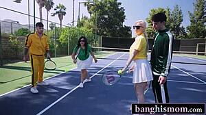 tennis game with two gorgeous milfs turns into hot foursome