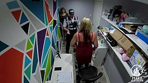 Blonde milf steals and sucks in shop