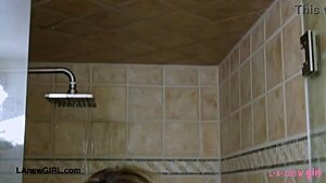 drop dead gorgeous blonde milf steps into steamy shower for horny photoshoot