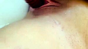 i fuck glass dildo in tub overlooking view