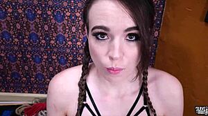 slim bondage slut brooke johnson drinks yellow piss to start her rough face fucking and oral domination session at slavemouth