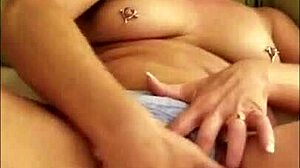 Homemade Milf Fingers Gaping Shaved Cunt to Pierced Nipple Orgasm