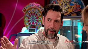 stepdad sneaks petite teen pussy fuck outdoors while pac man watches public taboo