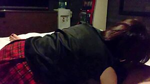 Red miniskirt amateur girl devours cock with blowjob and creampie cosplay