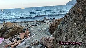 flashing pussy on beach guy fingers me to squirt publicly