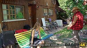 Daddy4k stepdaddy meeting turns hot outdoor pussy sex with young shaved blonde