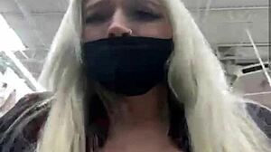 blonde teen risks tit flash in crowded public outdoors