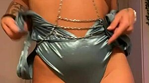 horny tattooed brunette dildo fucks pussy squirts huge orgasm