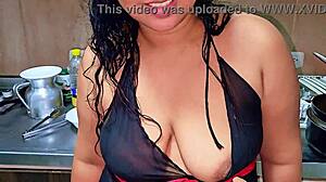 Oh god, squirting hard in the kitchen for my stepson... wanna be my horny new boy?