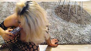 busty babe gives amazing blowjob and fingers her pussy