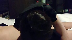 Red miniskirt amateur girl devours cock with blowjob and creampie cosplay