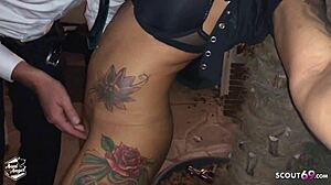 german party slut gets pussy licked by strangers outdoors