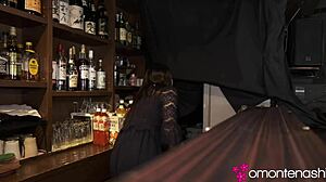 Beautiful japanese bar owner with huge natural tits negotiates threesome creampie deal