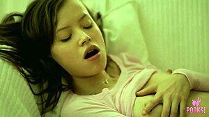 lynn poses with juicy tits then rams glass dildo in dripping cunt