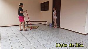 three hot latinas sneak fuck their muscular tattooed friend doggystyle bent over