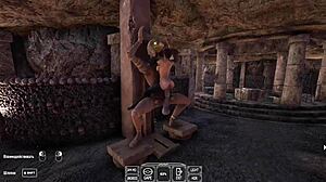 The ancient statue suddenly wakes up in the 3D hentai game and starts pounding Lara Croft's pussy rhythmically.