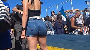 candid voyeur catches big juicy ass bouncing in tight shorts and jeans