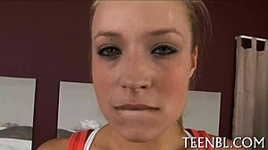 that sensual teen slut deepthroats old man's huge 10-pounder cock erotically till cumshot on face