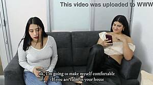 Two horny amateur latinas with big asses and tits lick pussies and masturbate to orgasm in homemade lesbian action