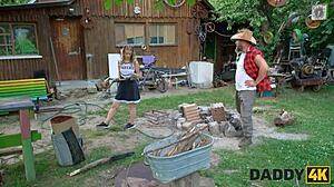 Daddy4k stepdaddy meeting turns hot outdoor pussy sex with young shaved blonde