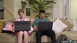 shy teen cheerleader melody marks loses virginity on big black cock