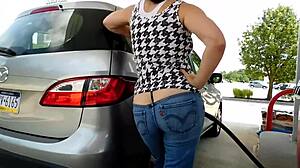 Big Ass Housewife Busts Out in Low-Rise Jeans Car Wash Show