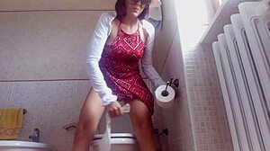 brunette amateur farts big tits out topless on hidden cam toilet voyeur