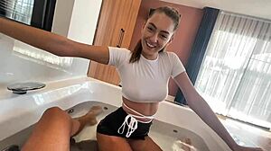 yoya grey's wet clothed pussy rides big cock as 18yo waitress