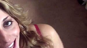 Hot milf drops to her knees before her husband, wrapping lips around his throbbing cock and sucking hungrily until he explodes