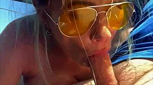 blonde slut bent over fucked deep before huge public facial