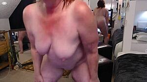 Fat redhead mature Dawnskye dances naked writing name on belly in slow mo