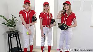 Cheeky Blonde Baseball Babes Suck Coach's Big Cock Hard