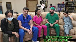 Male Nurse Sneaks Breaktime Masturbation on Exam Table Closeup