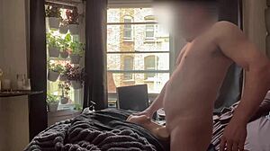 Public outdoor toy fucking bent over big ass creampie with window open exhibitionist moans