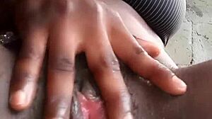 Teen rubs pussy till lips puff and swell